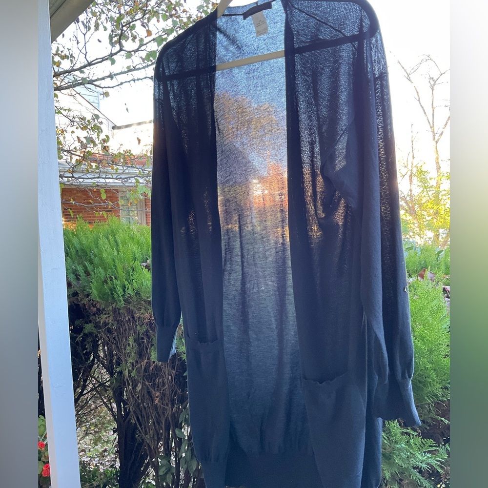 Lamberto Losani Italian made cotton long black sweater with 3 buttons. Medium.